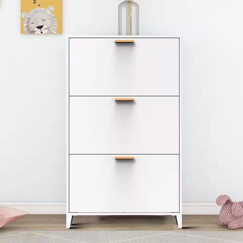 None 47.63 in. H x 27.56 in. W White Freestanding/Wall Mount 3-Drawer All Steel Shoe Storage Cabinet with Adjustable Shelves