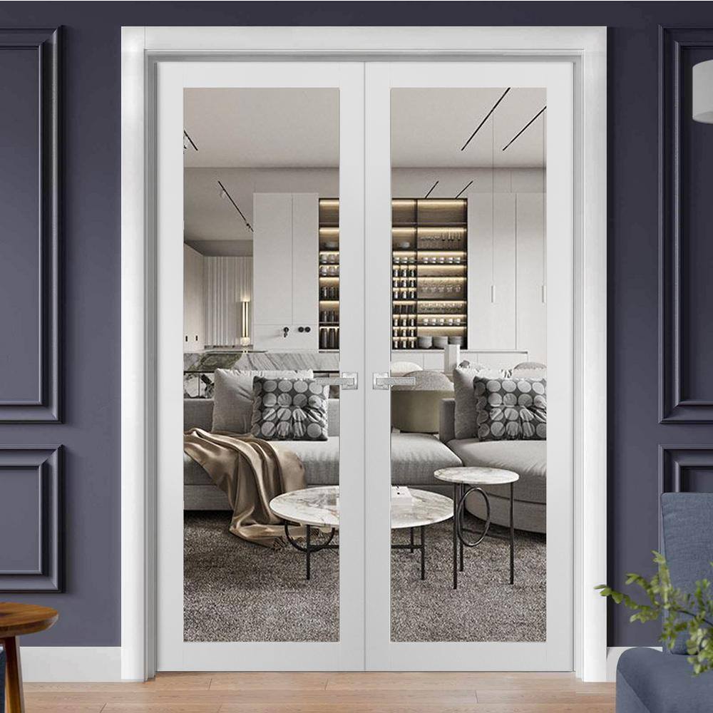 Sartodoors 2166 84 in. x 84 in. Universal Handling Frosted Glass Solid Wood White Finished Pine Wood Interior Door Slab