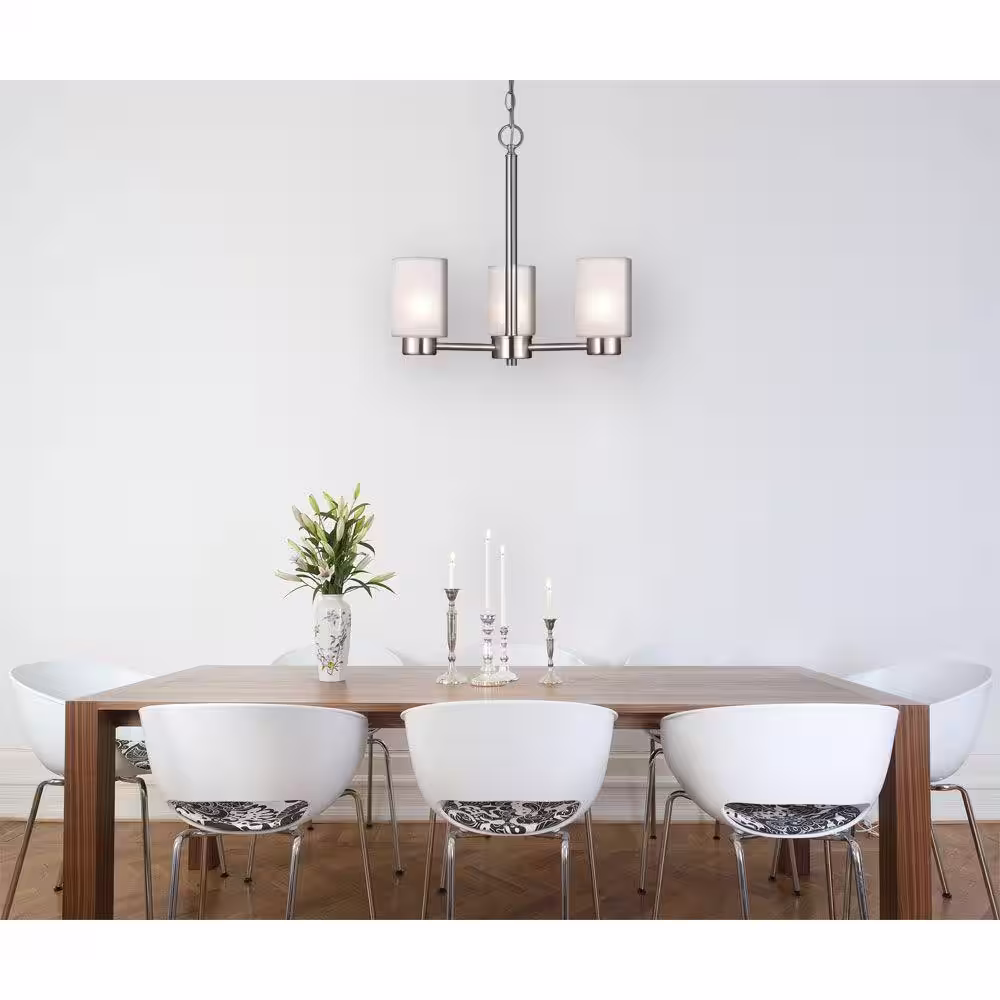 Westinghouse Sylvestre 3-Light Brushed Nickel Chandelier with Frosted Seeded Glass Shades